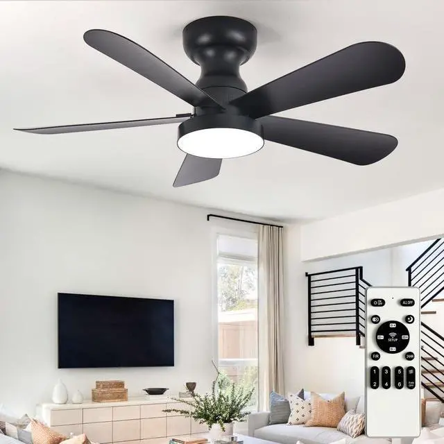 Main image of Black Ceiling Fan with Lights: 35-Inch Flush Mount Fan with Light and Remote - Low Profile Ceiling Fans Reversible Quiet DC Motor for Bedroom Living Room Indoor Outdoor