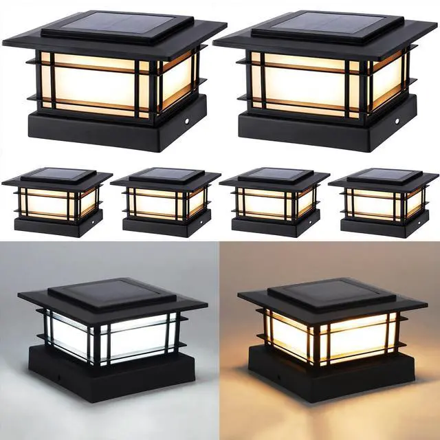 Main image of 4x4 Solar Post Cap Lights Outdoor with 2 Color Modes, 6 Pack Upgrade Fence Post Solar Lights Black Shell for 4x4 Vinyl/Wooden Posts, Brightness LED Lighting Decor for Garden Deck Patio