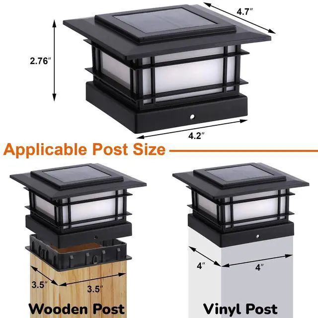 Alt view image 2 of 7 - 4x4 Solar Post Cap Lights Outdoor with 2 Color Modes, 6 Pack Upgrade Fence Post Solar Lights Black Shell for 4x4 Vinyl/Wooden Posts, Brightness LED Lighting Decor for Garden Deck Patio
