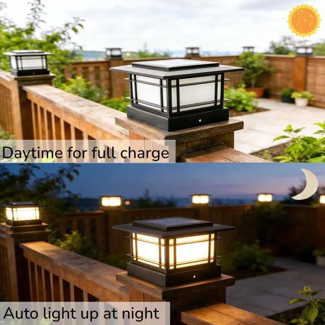 Alt view image 4 of 7 - 4x4 Solar Post Cap Lights Outdoor with 2 Color Modes, 6 Pack Upgrade Fence Post Solar Lights Black Shell for 4x4 Vinyl/Wooden Posts, Brightness LED Lighting Decor for Garden Deck Patio