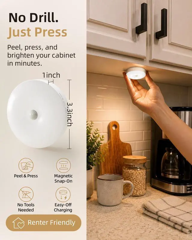 Alt view image 2 of 7 - RGB Under Cabinet Puck Lights with Remote, Motion Sensor Lights | 6-Pack with Remote, Rechargeable, Wireless, 3 Color Temps, 12 RGB Colors, Magnetic, Dimmable, for Counter, Closet, Shelf