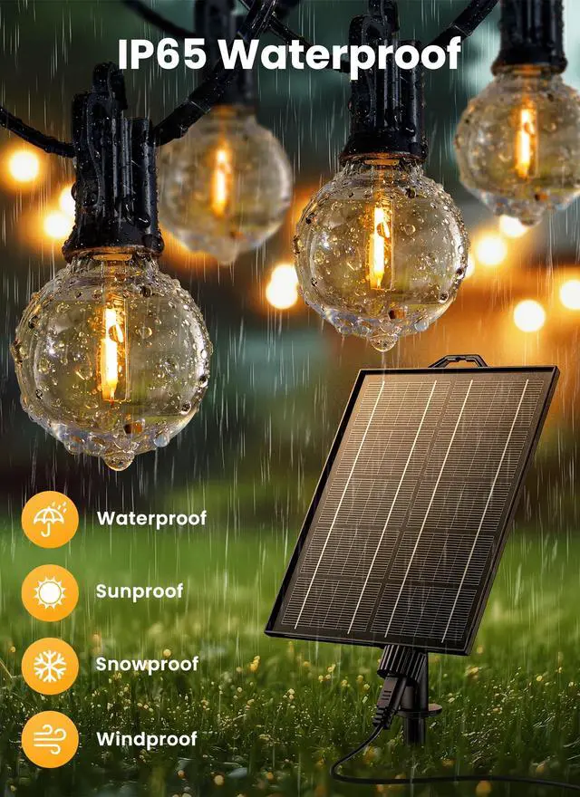 Alt view image 3 of 7 - 108FT 52LED Solar String Lights Outdoor with Remote & USB Port | Shatterproof Bulbs, Dimmable & Timable, 3 Modes, Patio Lights Solar Powered with a Mount Clip for Camping Backyard Garden