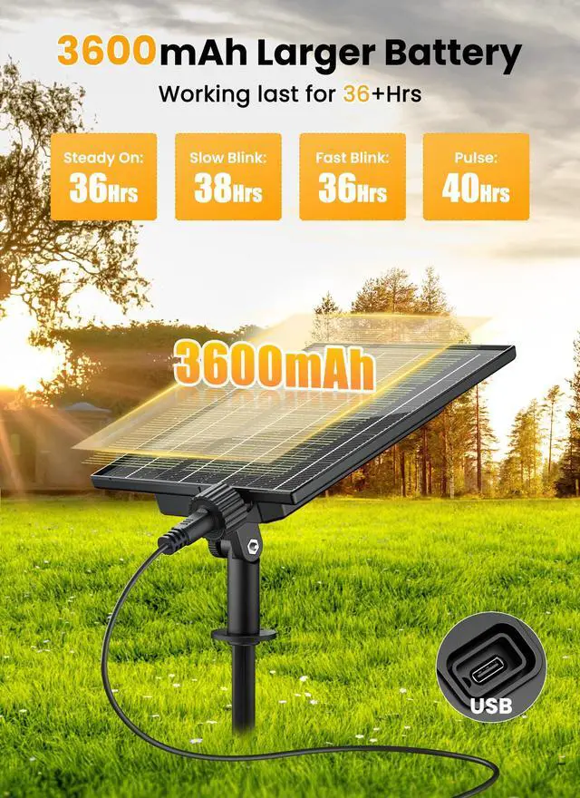 Alt view image 4 of 7 - 108FT 52LED Solar String Lights Outdoor with Remote & USB Port | Shatterproof Bulbs, Dimmable & Timable, 3 Modes, Patio Lights Solar Powered with a Mount Clip for Camping Backyard Garden