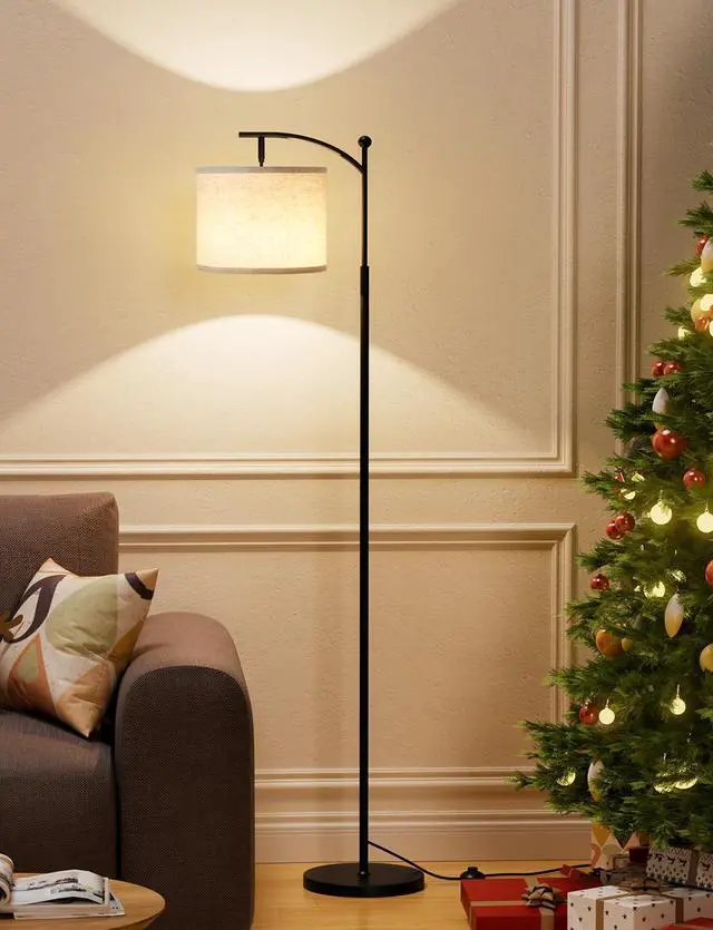 Alt view image 5 of 7 - 60" Modern Floor Lamp with Beige Shade, 9W LED Bulb | 3 Color Temperatures Bulb, Adjustable Linen Shade, Standing Lamps for Living Room Bedroom Office Classroom Dorm, Black Pole