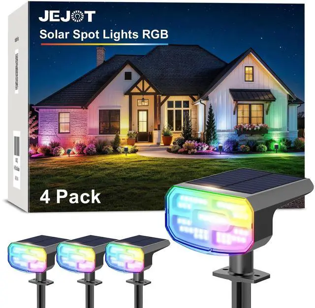 Main image of Solar Spot Lights Outdoor Waterproof,4 Pack,8 Lighting Modes Solar Spotlights, Solar Lights for Yard Garden Lawn Landscape,Multicolor