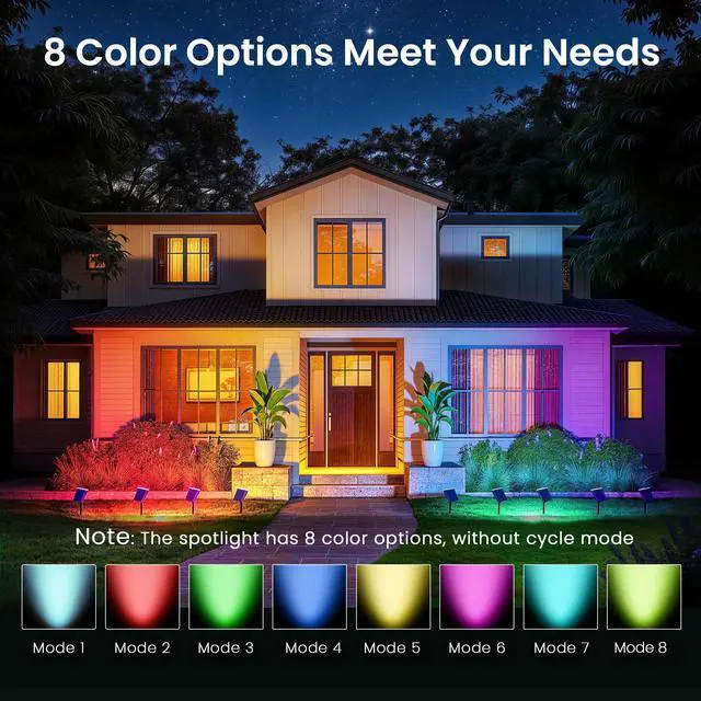 Alt view image 2 of 7 - Solar Spot Lights Outdoor Waterproof,4 Pack,8 Lighting Modes Solar Spotlights, Solar Lights for Yard Garden Lawn Landscape,Multicolor