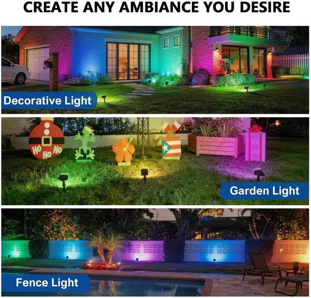Alt view image 7 of 7 - Solar Spot Lights Outdoor Waterproof,4 Pack,8 Lighting Modes Solar Spotlights, Solar Lights for Yard Garden Lawn Landscape,Multicolor