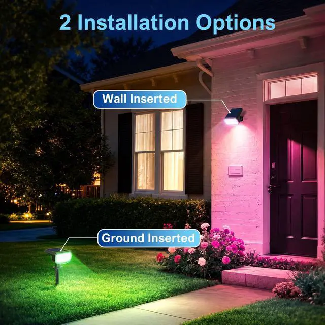 Alt view image 6 of 7 - Solar Spot Lights Outdoor Waterproof,4 Pack,8 Lighting Modes Solar Spotlights, Solar Lights for Yard Garden Lawn Landscape,Multicolor