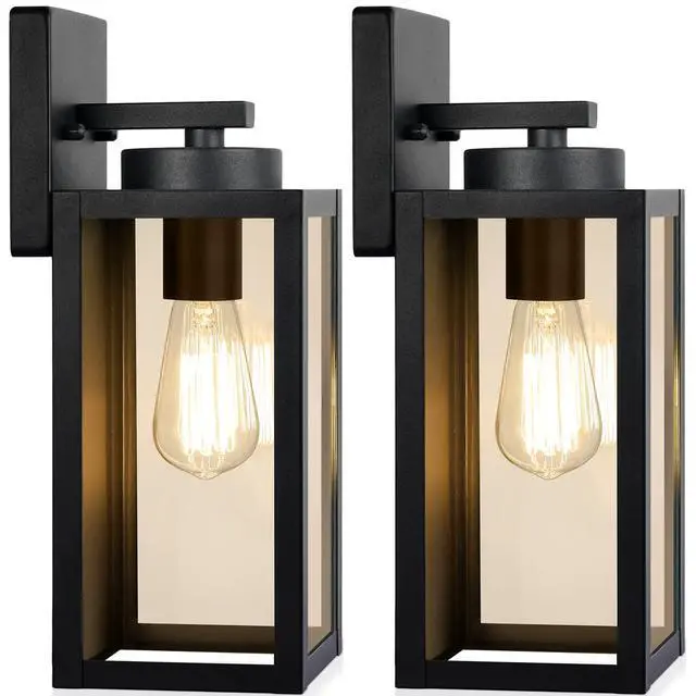 Main image of Outdoor Wall Light Fixtures, Modern Black Exterior Wall Lanterns | Waterproof Metal Construction, Rust-resistant, Quick & Easy Installation, Clear Glass Shades & Standard E26 Socket