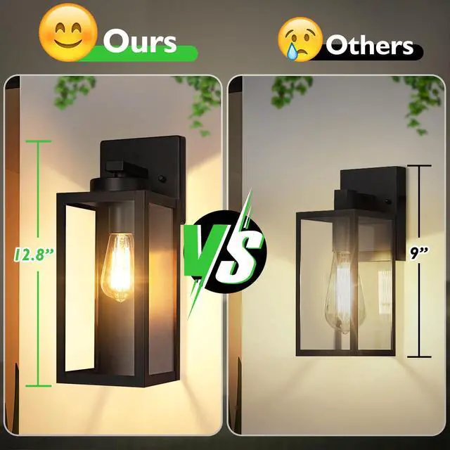 Alt view image 2 of 7 - Outdoor Wall Light Fixtures, Modern Black Exterior Wall Lanterns | Waterproof Metal Construction, Rust-resistant, Quick & Easy Installation, Clear Glass Shades & Standard E26 Socket