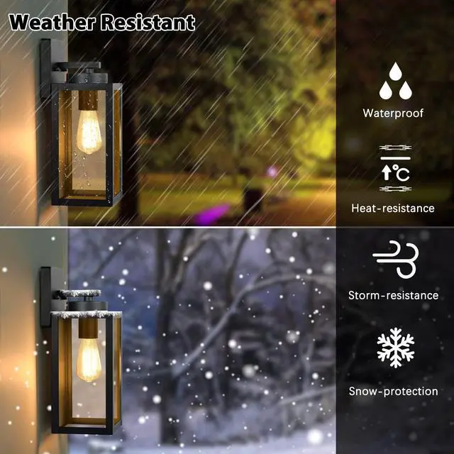 Alt view image 3 of 7 - Outdoor Wall Light Fixtures, Modern Black Exterior Wall Lanterns | Waterproof Metal Construction, Rust-resistant, Quick & Easy Installation, Clear Glass Shades & Standard E26 Socket