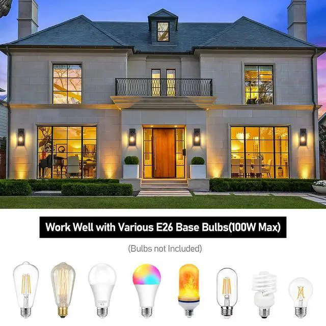 Alt view image 4 of 7 - Outdoor Wall Light Fixtures, Modern Black Exterior Wall Lanterns | Waterproof Metal Construction, Rust-resistant, Quick & Easy Installation, Clear Glass Shades & Standard E26 Socket