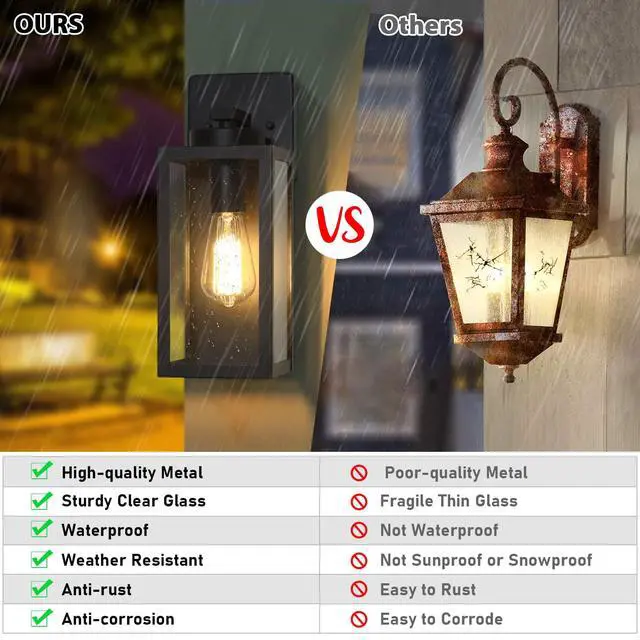 Alt view image 5 of 7 - Outdoor Wall Light Fixtures, Modern Black Exterior Wall Lanterns | Waterproof Metal Construction, Rust-resistant, Quick & Easy Installation, Clear Glass Shades & Standard E26 Socket