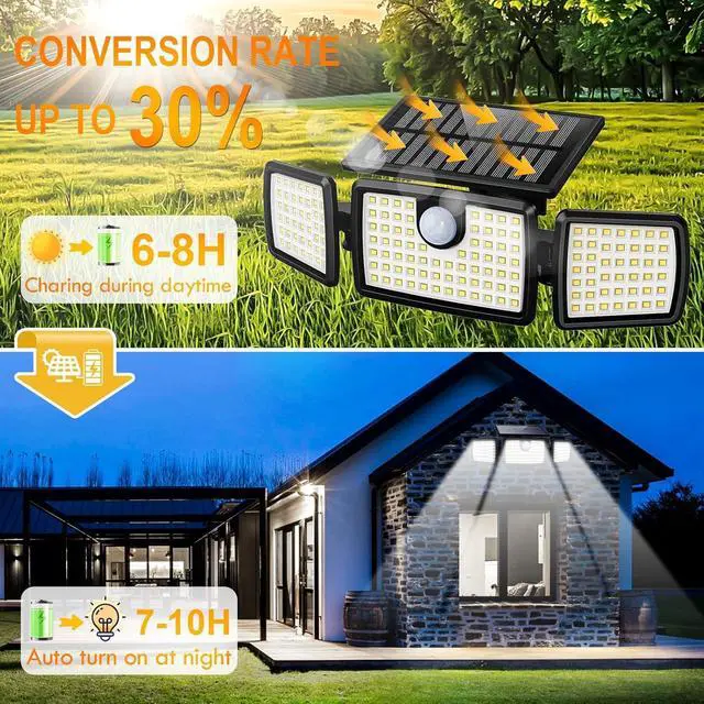 Alt view image 2 of 6 - Solar Flood Lights Outdoor, 2500LM Motion Sensor Security Lights with 270° Wide Angle, IP65 Waterproof, 3 Heads Solar Outdoor Lights for Patio, Yard, House, Garage (Non-Remote, 2 Pack)