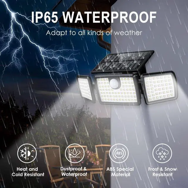 Alt view image 5 of 6 - Solar Flood Lights Outdoor, 2500LM Motion Sensor Security Lights with 270° Wide Angle, IP65 Waterproof, 3 Heads Solar Outdoor Lights for Patio, Yard, House, Garage (Non-Remote, 2 Pack)