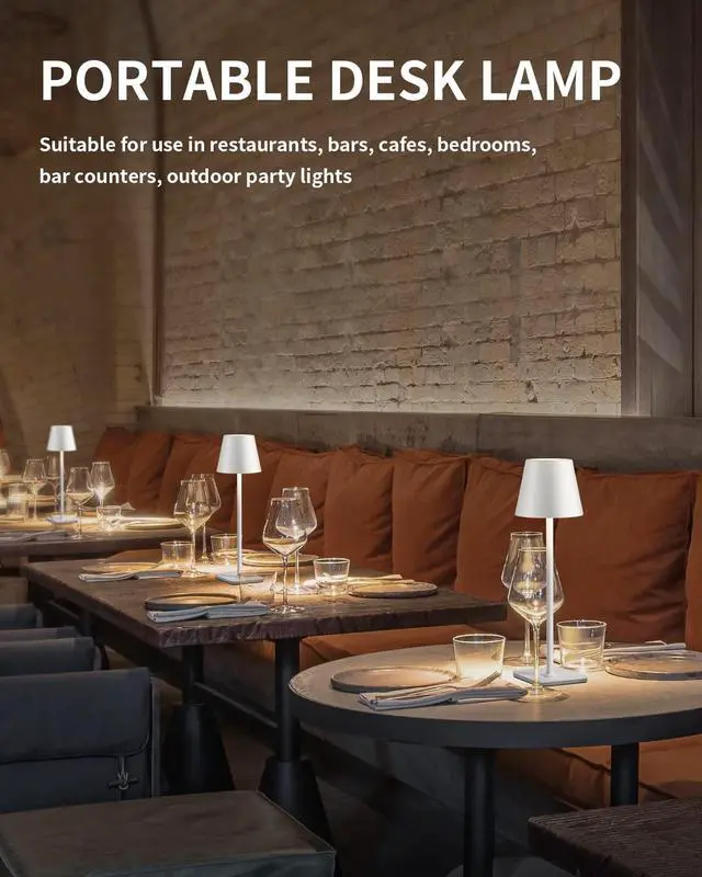 Alt view image 3 of 7 - 2 Pack Cordless White Table Lamps, Rechargeable Portable LED Desk Lamps | 5000mAh Battery Operated 3 Color Stepless Dimming Up for Restaurant, Bedroom, Outdoor Party, Camping, Coffee Shop, Nightlight