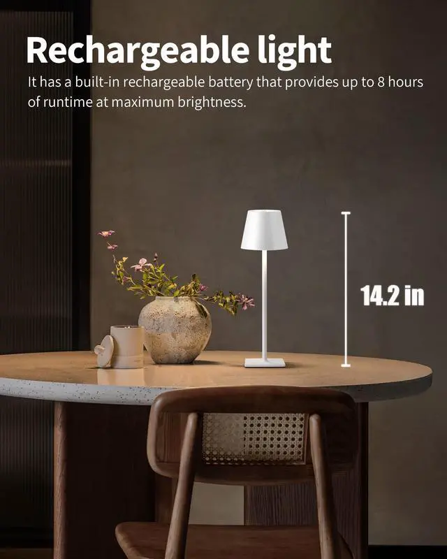 Alt view image 2 of 7 - 2 Pack Cordless White Table Lamps, Rechargeable Portable LED Desk Lamps | 5000mAh Battery Operated 3 Color Stepless Dimming Up for Restaurant, Bedroom, Outdoor Party, Camping, Coffee Shop, Nightlight