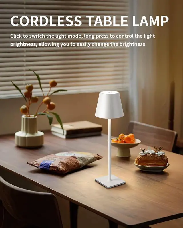 Alt view image 7 of 7 - 2 Pack Cordless White Table Lamps, Rechargeable Portable LED Desk Lamps | 5000mAh Battery Operated 3 Color Stepless Dimming Up for Restaurant, Bedroom, Outdoor Party, Camping, Coffee Shop, Nightlight