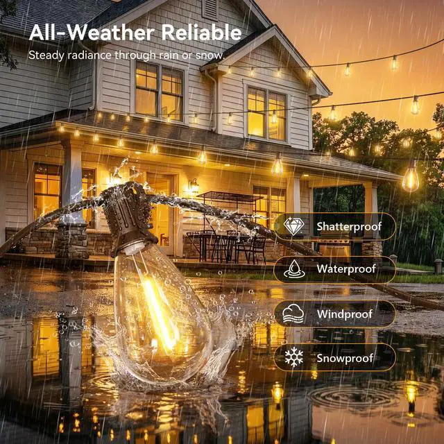 Alt view image 2 of 7 - 150FT Outdoor String Lights with Remote, Waterproof Patio Lights with 55+2 Shatterproof LED Bulbs,Dimmable Hanging Decor for Backyard Garden Porch Bistro, Timer & 3 Modes,2700K Warm White