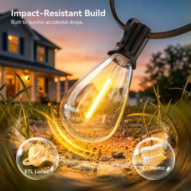Alt view image 3 of 7 - 150FT Outdoor String Lights with Remote, Waterproof Patio Lights with 55+2 Shatterproof LED Bulbs,Dimmable Hanging Decor for Backyard Garden Porch Bistro, Timer & 3 Modes,2700K Warm White