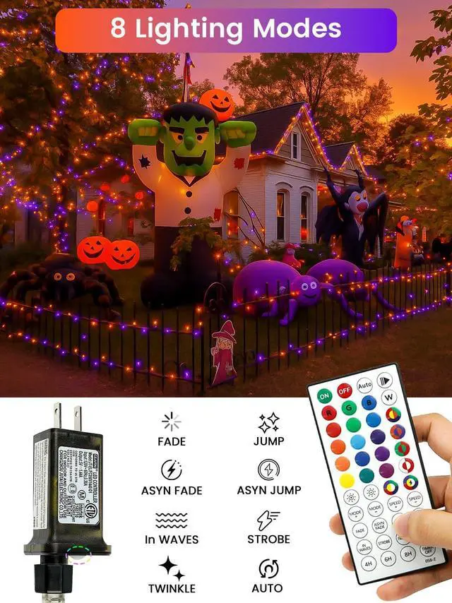Alt view image 3 of 7 - 66FT 200 LED RGB Color Changing Fairy Lights with Remote for Outdoor Indoor | 128+ Modes, Brightness and Speed Adjustable, Timer, Waterproof String Lights for Bedroom Garden Halloween Christmas Decor