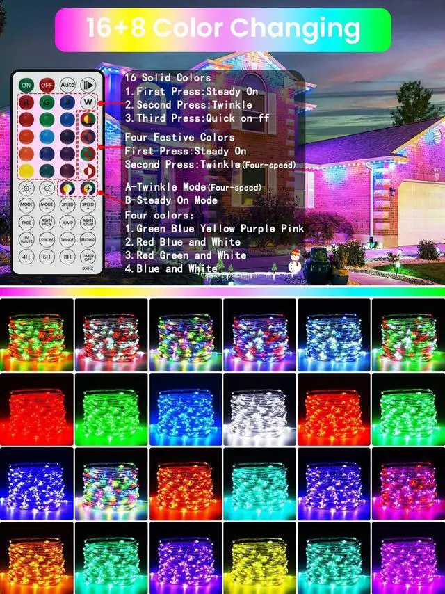 Alt view image 2 of 7 - 66FT 200 LED RGB Color Changing Fairy Lights with Remote for Outdoor Indoor | 128+ Modes, Brightness and Speed Adjustable, Timer, Waterproof String Lights for Bedroom Garden Halloween Christmas Decor