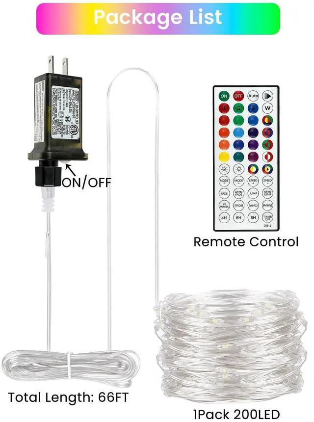 Alt view image 4 of 7 - 66FT 200 LED RGB Color Changing Fairy Lights with Remote for Outdoor Indoor | 128+ Modes, Brightness and Speed Adjustable, Timer, Waterproof String Lights for Bedroom Garden Halloween Christmas Decor