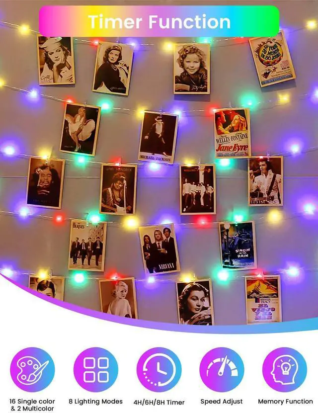 Alt view image 5 of 7 - RGB Color Changing 33Ft 100LED 4th of July Fairy Lights Battery Operated, Waterproof String Lights USB Powered with Timer for Indoor & Outdoor, 18 Colors & Multicolor for Independence Day Memorial Day