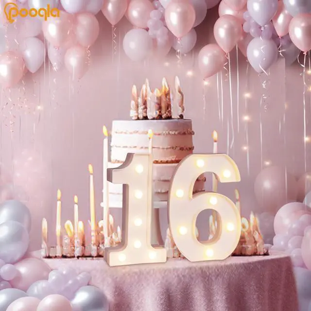 Alt view image 2 of 7 - Decorative Led Light Up Number Letters, White Plastic Marquee Number Lights Sign 16th Birthday Decorations for Girls Boys Party Wedding Decor Battery Operated Number (16)