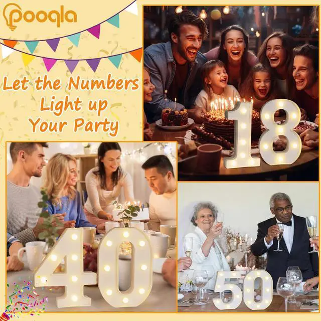 Alt view image 3 of 7 - Decorative Led Light Up Number Letters, White Plastic Marquee Number Lights Sign 16th Birthday Decorations for Girls Boys Party Wedding Decor Battery Operated Number (16)