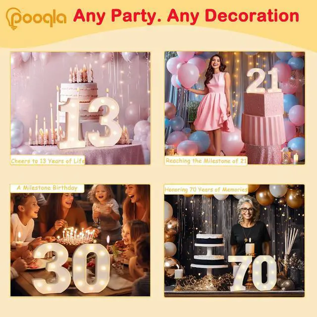 Alt view image 7 of 7 - Decorative Led Light Up Number Letters, White Plastic Marquee Number Lights Sign 16th Birthday Decorations for Girls Boys Party Wedding Decor Battery Operated Number (16)