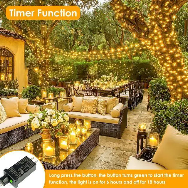 Alt view image 5 of 7 - 2 Pack 132FT 400 LED Fairy Lights with Remote, Plug in Twinkle Lights | 8 Modes, Timer, Dimmable, Memory Function, Waterproof Warm White String Lights for Bedroom Garden Party Christmas Decor