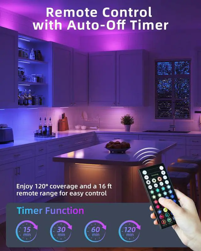 Alt view image 4 of 7 - 80RGB Color Changing Under Cabinet Lighting, Led Shelf Lights | Wireless, Rechageable, Magnetic, Remote Control, Color Changing, Diammble, DIY Mode, 1800mAh Battery, Memory Function