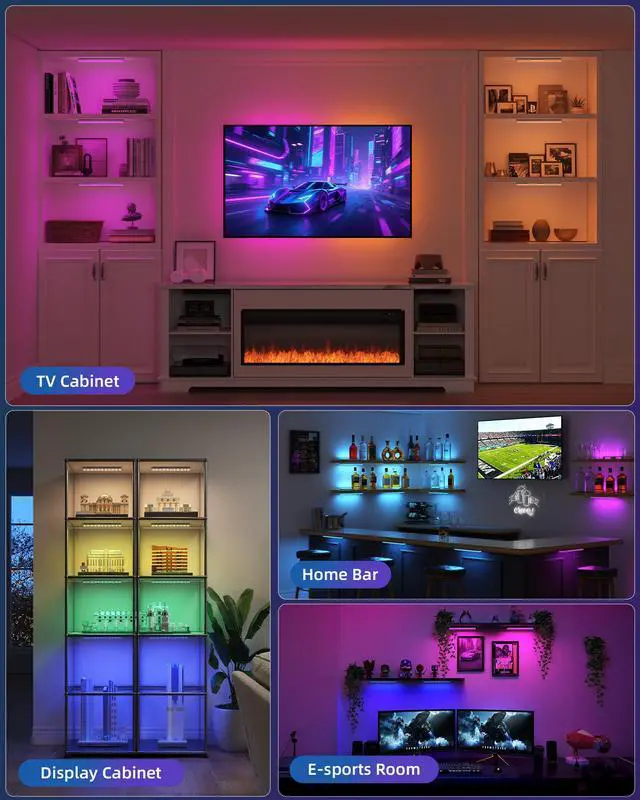 Alt view image 7 of 7 - 80RGB Color Changing Under Cabinet Lighting, Led Shelf Lights | Wireless, Rechageable, Magnetic, Remote Control, Color Changing, Diammble, DIY Mode, 1800mAh Battery, Memory Function