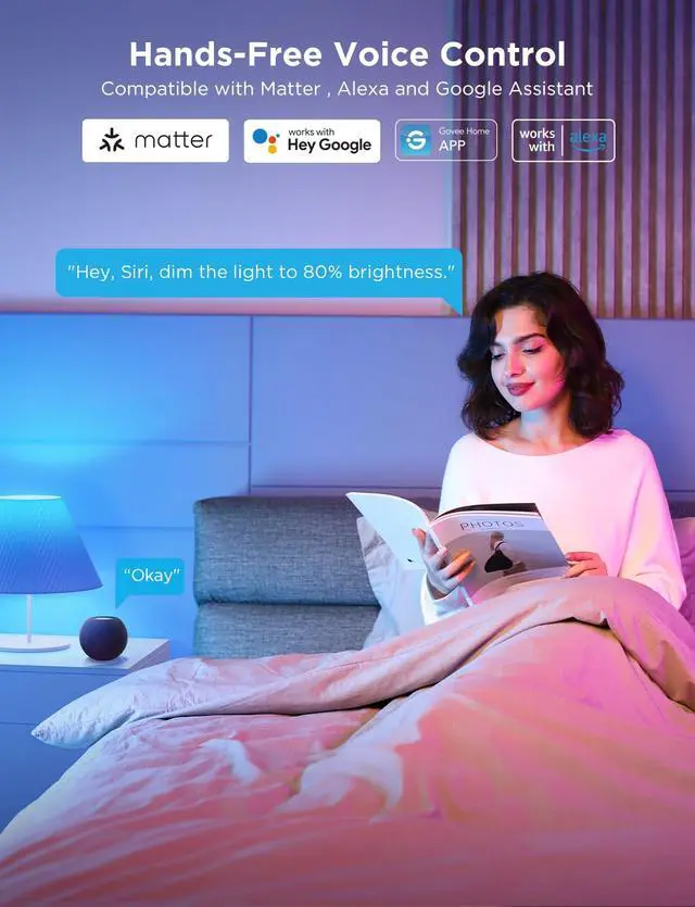 Alt view image 5 of 7 - LED Smart Light Bulbs, 1000LM RGBWW A19 75W E26 Base 2 Pack | Color Changing Light Bulb, Work with Matter Alexa and Google Assistant, Smart Bulbs for Bedroom, Living Room