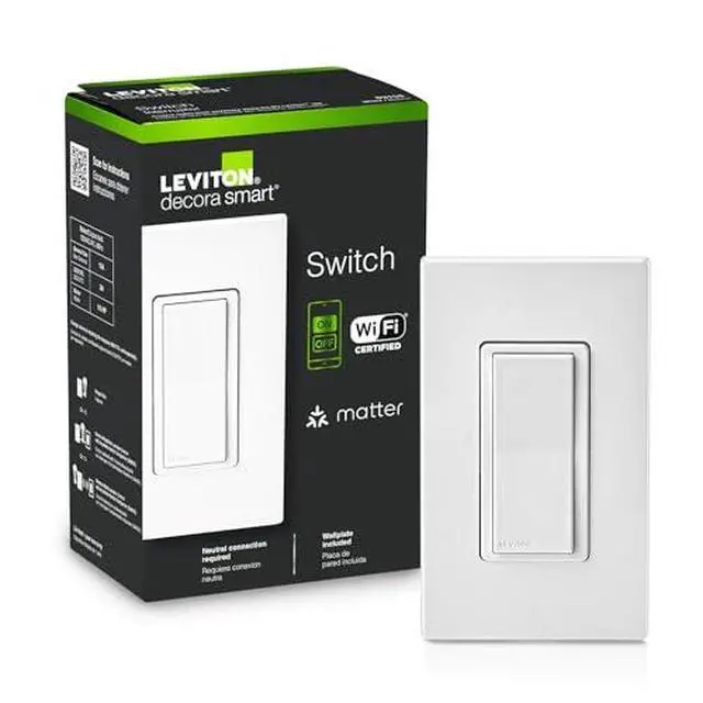Alt view image 2 of 7 - Decora Smart Switch, Wi-Fi, Works with Matter, Alexa, Google Assistant, Apple Home/Siri & Wired or Wirefree 3-Way, Neutral Wire Required, D315S-1RW, White