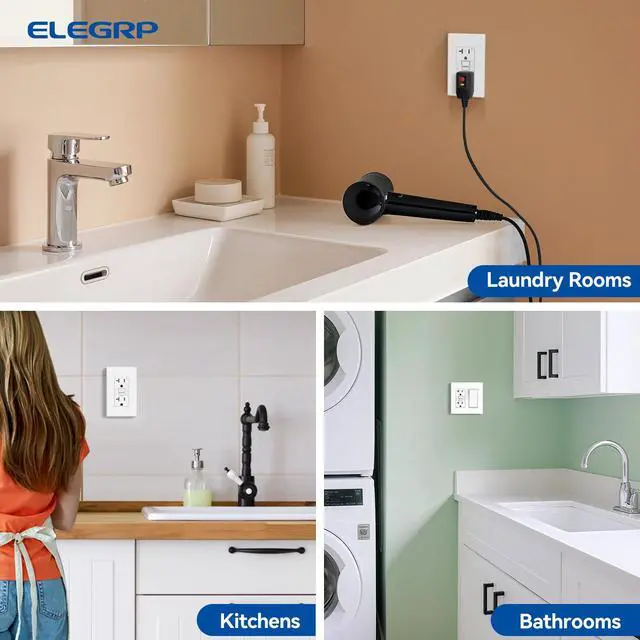 Alt view image 6 of 7 - GFCI Outlet 20 Amp, Self-Test GFI Electrical Outlet with Thinner Design, TR Tamper Resistant GFCI Receptacle, Ground Fault Circuit Interrupters with Wall Plate, UL Listed, Matte White, 1 Pack