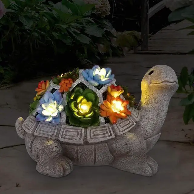 Main image of Solar Garden Outdoor Statues Turtle with Succulent | 7 LED Lights, Lawn Decor Statue for Patio, Balcony, Yard Ornament, Gifts for Mom Grandma Women