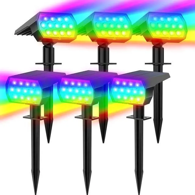 Main image of Color Changing Solar Lights Outdoor, IP68 Waterproof, RGB, 6 Pack | 7 Lighting Modes, Multicolor Solar Halloween Christmas Spotlights for Outside Landscape Yard Garden Tree Party Decorations