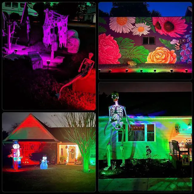 Alt view image 2 of 6 - Color Changing Solar Lights Outdoor, IP68 Waterproof, RGB, 6 Pack | 7 Lighting Modes, Multicolor Solar Halloween Christmas Spotlights for Outside Landscape Yard Garden Tree Party Decorations