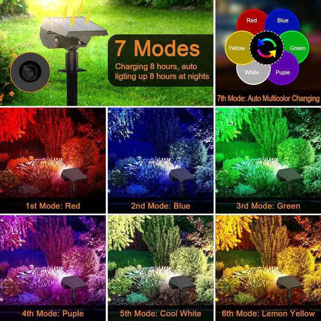 Alt view image 3 of 6 - Color Changing Solar Lights Outdoor, IP68 Waterproof, RGB, 6 Pack | 7 Lighting Modes, Multicolor Solar Halloween Christmas Spotlights for Outside Landscape Yard Garden Tree Party Decorations