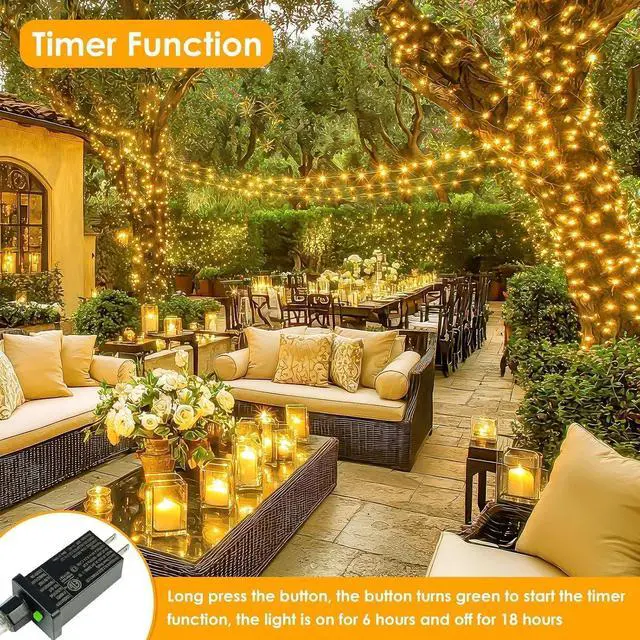 Alt view image 6 of 7 - 99FT 300 LED Fairy Lights with Remote, Plug in Twinkle Light Outdoor Indoor | 8 Modes, Timer, Dimmable, Memory Function, Waterproof Warm White String Lights for Bedroom Garden Party Christmas Decor