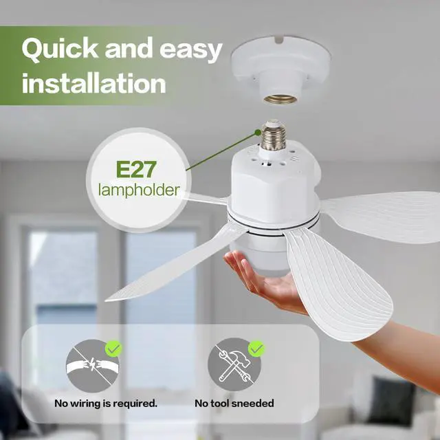 Alt view image 5 of 6 - Socket Fan Light with Remote Control, Portable Small Ceiling Fan with Lights for Bedroom, Kitchen, Living Room, with Dimming Function, 1000 Lumens, Screws into E26/E27, 16.54 Inches Diameter