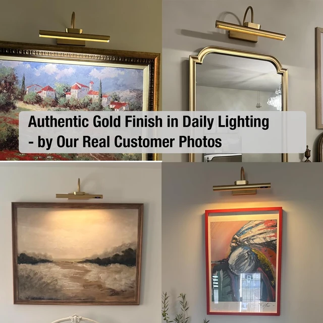 Alt view image 3 of 7 - LYTARA Dimmable Cordless Picture Light with Controller and Timer, Rechargeable 5000mAh Battery Wall Sconce for Wall Pictures, Gallery Artwork, Paintings, Portraits, Dartboards (Gold)