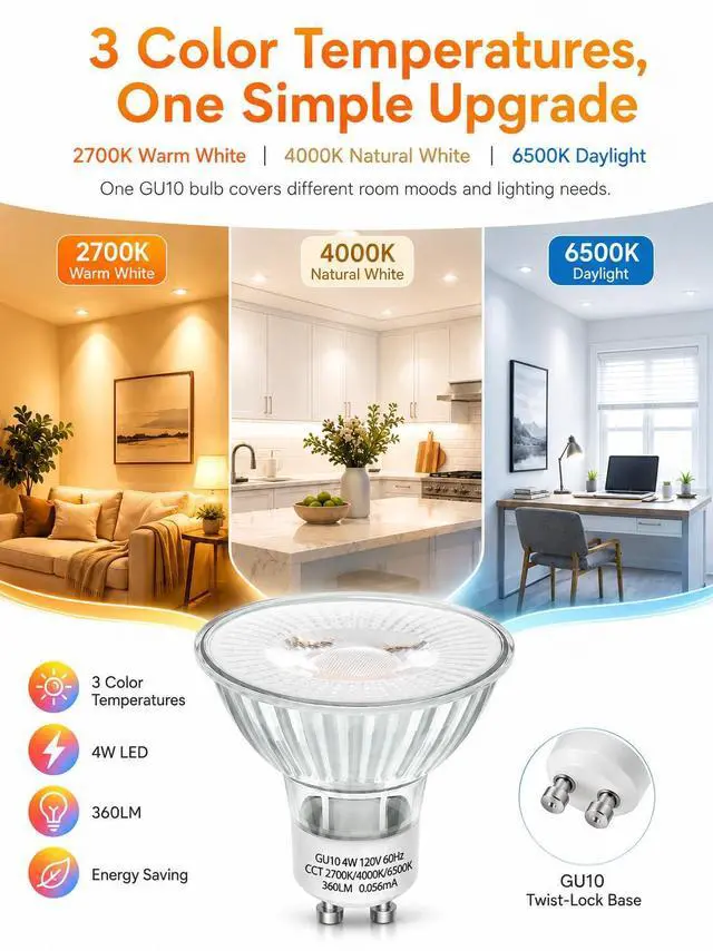 Alt view image 2 of 6 - 6-Pack GU10 LED Bulbs Color Changing - 4 Watt Light Bulbs for Recessed Lighting, Track Lighting, Accent Lights(Not for Candle Warmers) - MR16 Shape