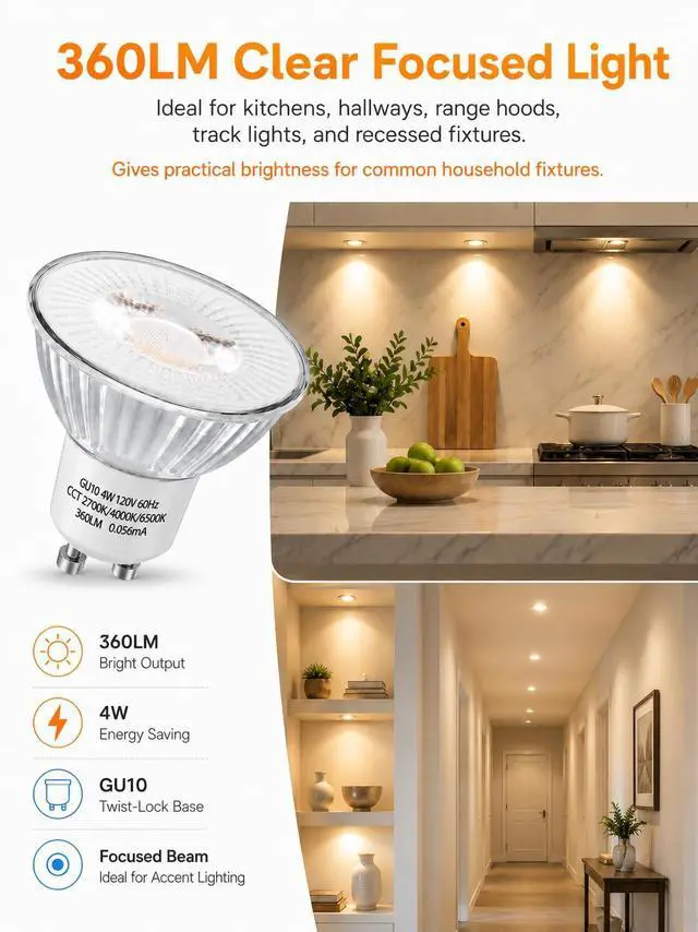 Alt view image 4 of 6 - 6-Pack GU10 LED Bulbs Color Changing - 4 Watt Light Bulbs for Recessed Lighting, Track Lighting, Accent Lights(Not for Candle Warmers) - MR16 Shape