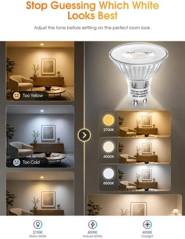 Alt view image 6 of 6 - 6-Pack GU10 LED Bulbs Color Changing - 4 Watt Light Bulbs for Recessed Lighting, Track Lighting, Accent Lights(Not for Candle Warmers) - MR16 Shape