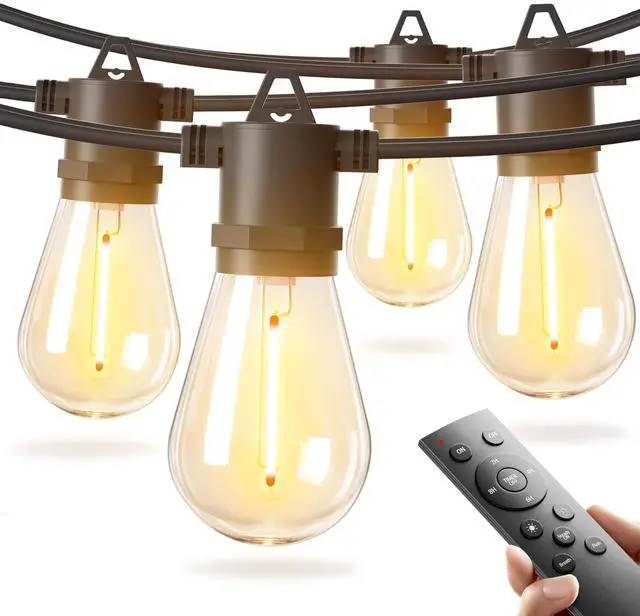 Alt view image 7 of 7 - 50FT LED Outdoor String Lights, Waterproof Dimmable Bulbs for Patio | UL Listed, Remote Control. Shatterproof Edison Bulbs, Timer, Linkable, 2700K Warm White. For Backyard, Pergola, Deck, Garden