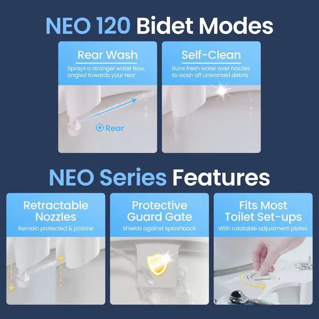 Alt view image 3 of 7 - NEO 120 - Bidet Attachment for Toilet Seat, White | Non-Electric, Single Nozzle, Self-Cleaning, Adjustable Water Pressure, Rear Wash