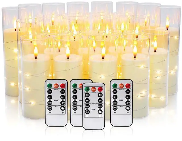 Main image of 24 Pcs LED Flameless Candles with Remote, 3D Flickering Flame & LED String Lights, Acrylic Clear Cylinder, Timer Function, Romantic Ambience for Home Decor, Party, Wedding (Ivory)